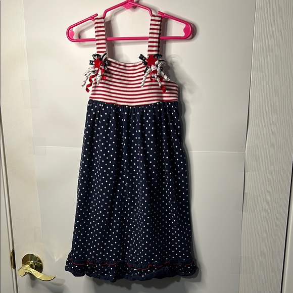 Sophie Rose Other - Navy Polka Dot Kids Dress with Red Stripes